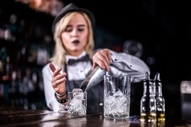 asertywna barmanka w profesjonalnym stroju za barem