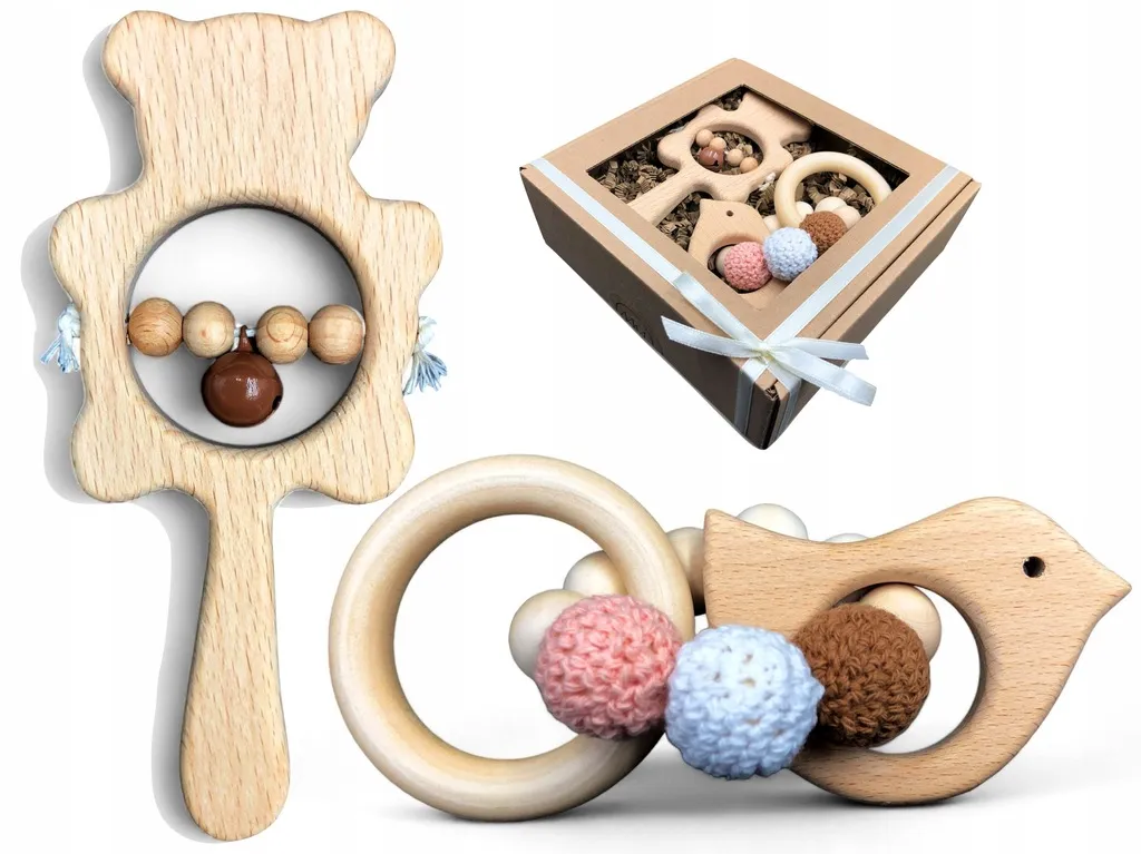 różne rodzaje gryzaków dla niemowląt, bezpieczne gryzaki silikonowe drewniane