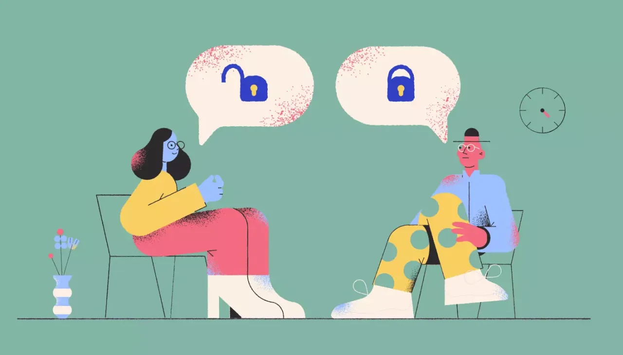 Terapeuta i pacjent rozmawiają, symbol zaangażowania w terapię