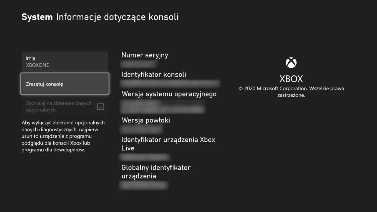 Xbox Series X numer seryjny, Xbox One numer seryjny