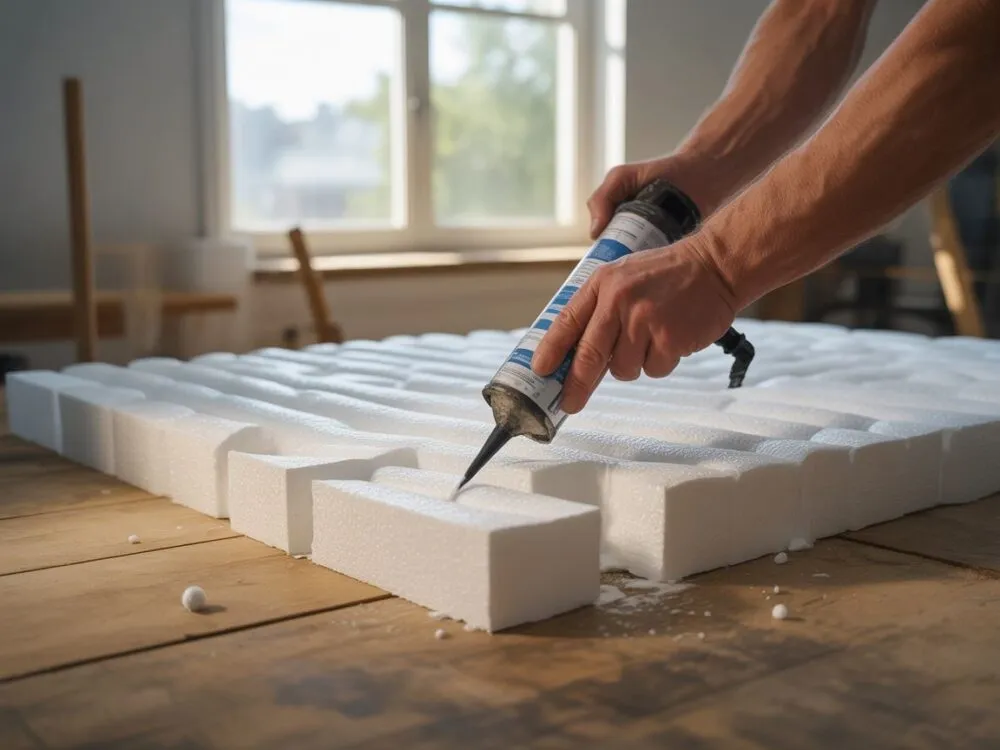 r&oacute;żne materiały do wypełniania szczelin w styropianie