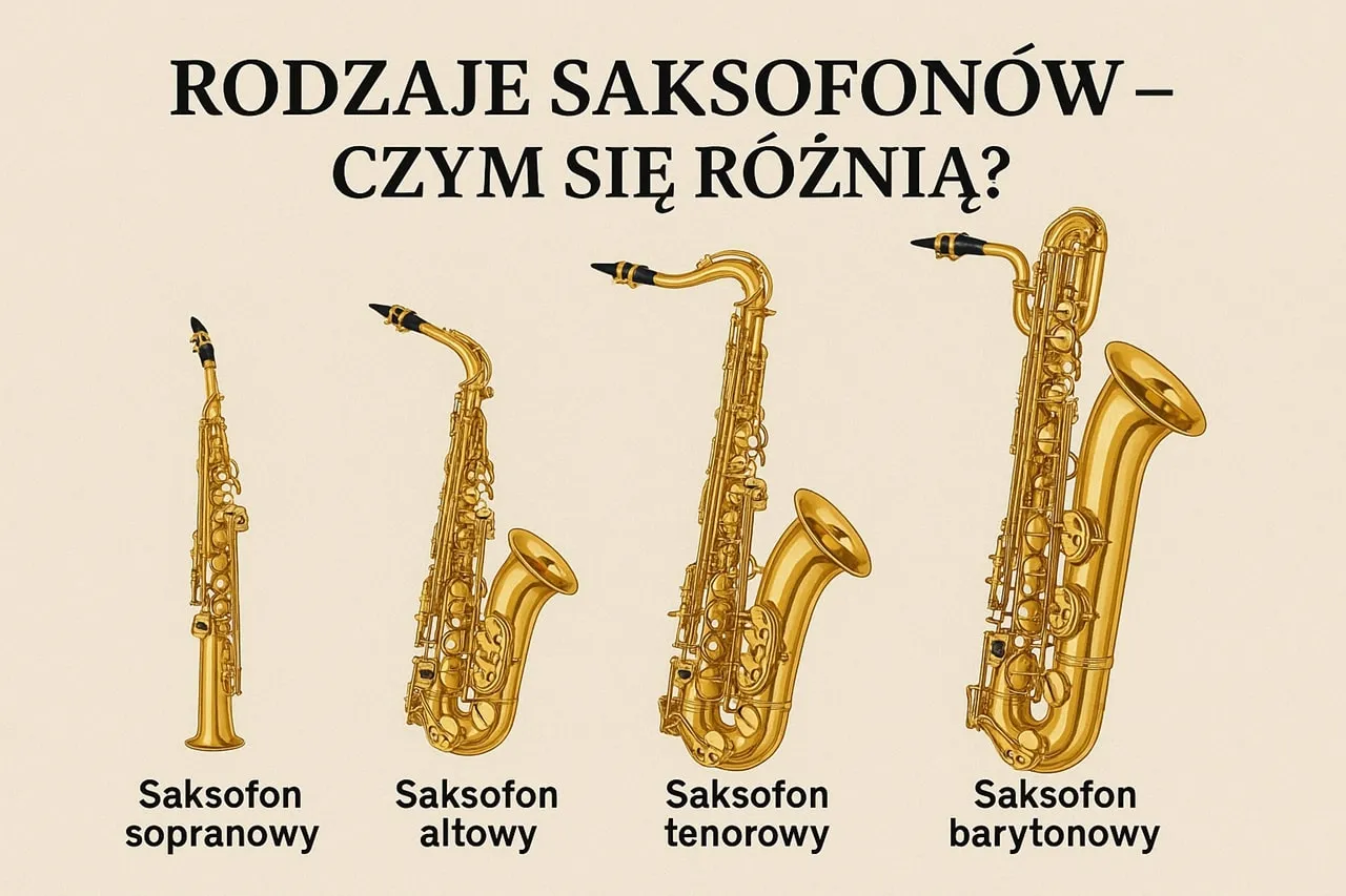 różne typy saksofonów obok siebie