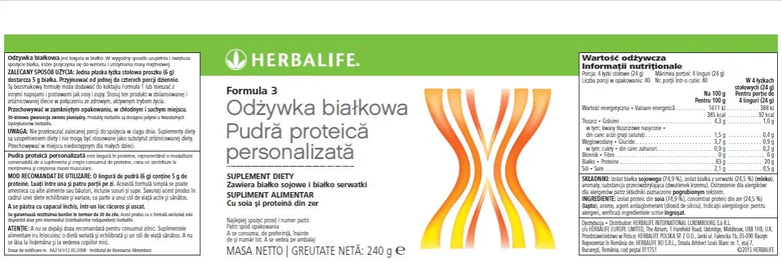 Etykieta odżywki białkowej skład