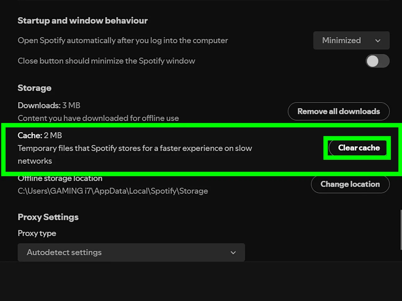 Spotify cache settings mobile