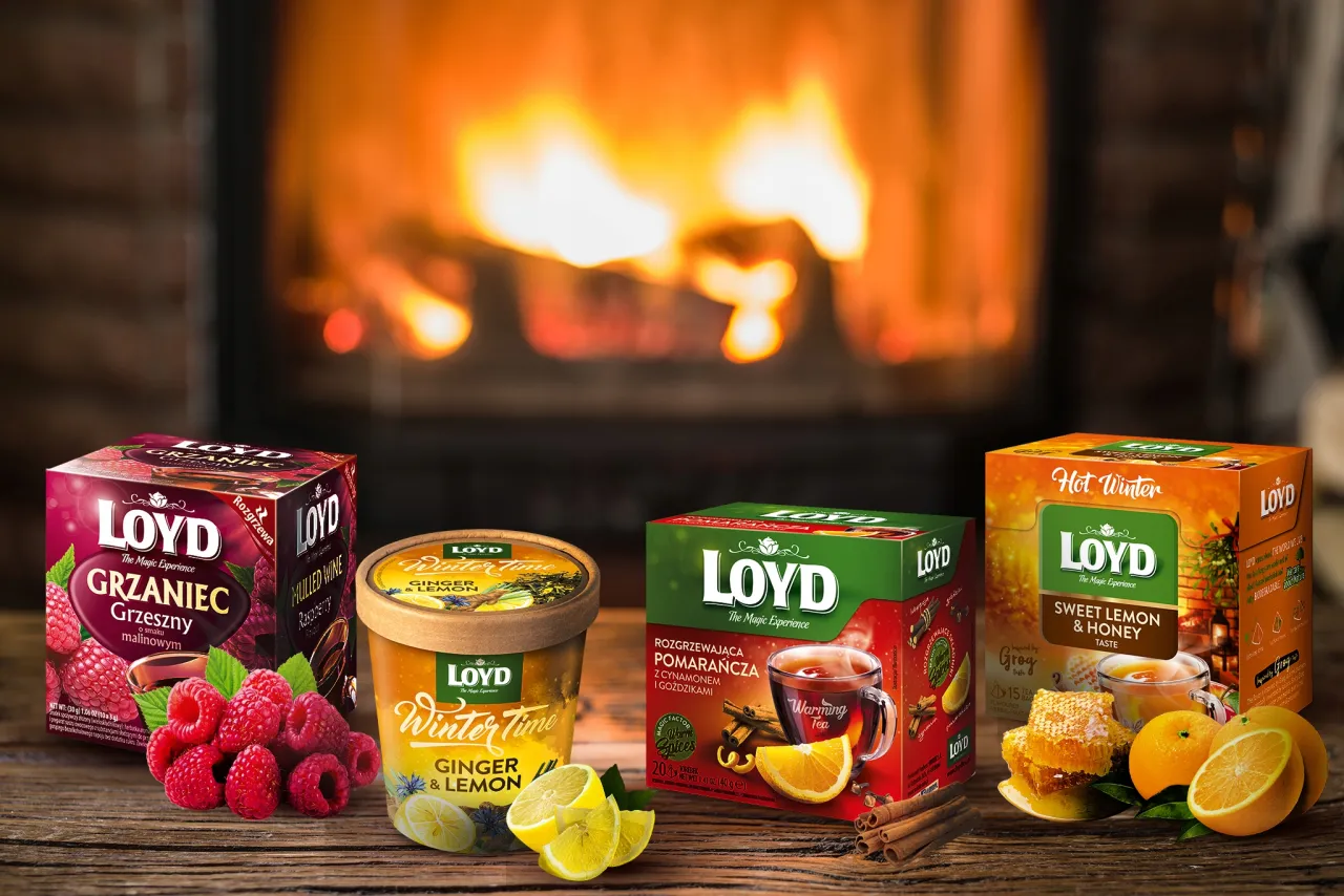 herbata Loyd Grzaniec r&oacute;żne smaki p&oacute;łka sklepowa