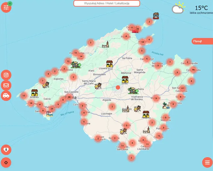 Mapa Majorki z zaznaczonymi głównymi atrakcjami