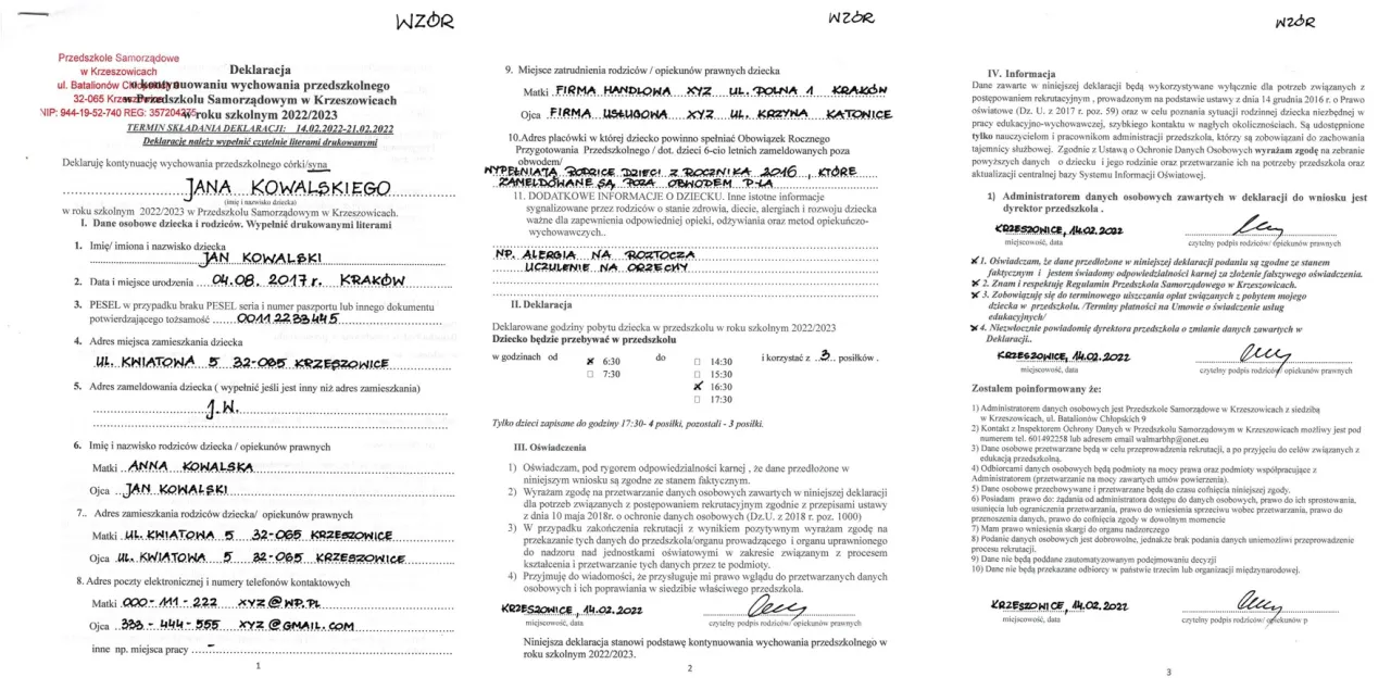 dokumenty rekrutacja przedszkole wniosek