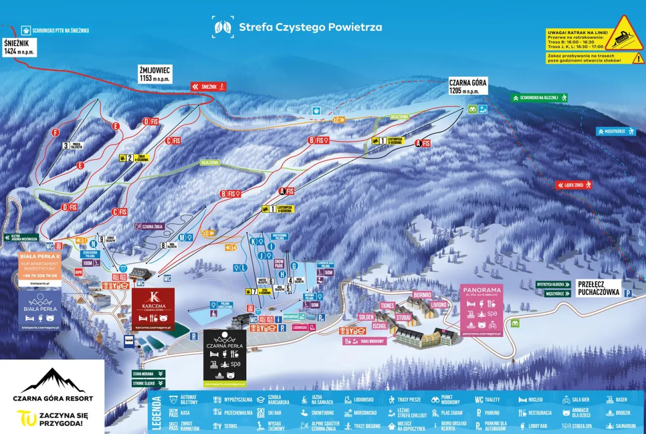 Czarna Góra Resort z lotu ptaka, stoki narciarskie