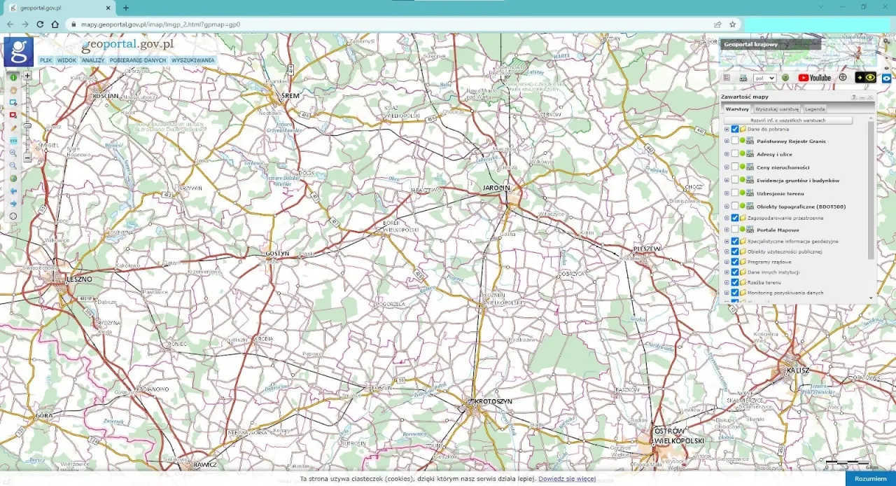 Mapa geodezyjna z zaznaczonymi granicami działek