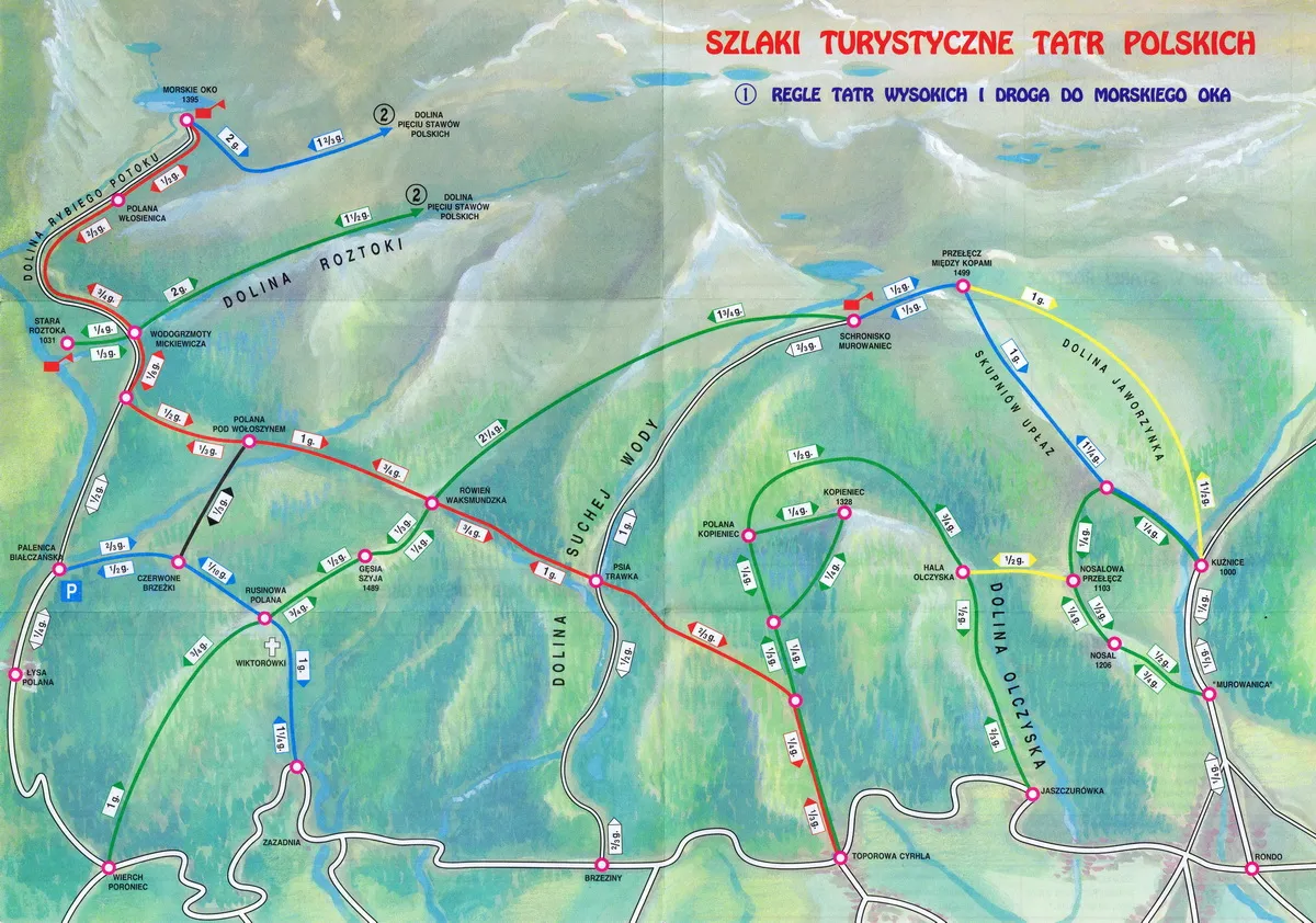Mapa łatwych szlak&oacute;w g&oacute;rskich w Polsce