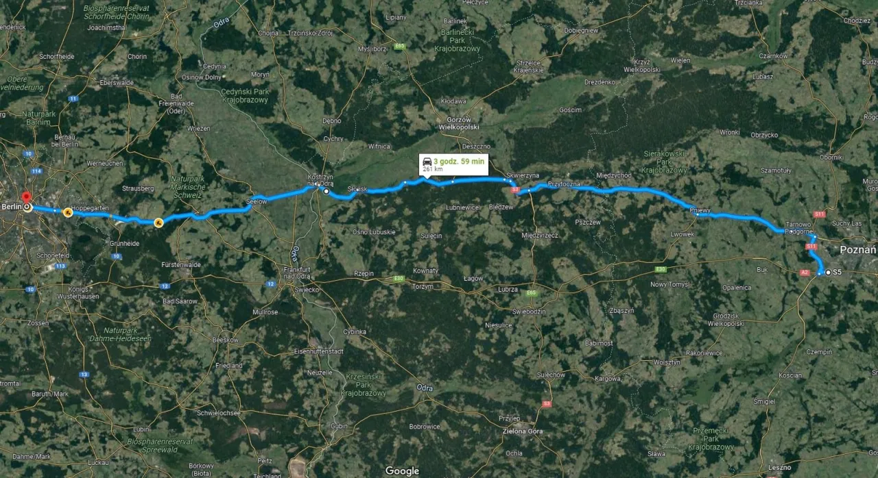 Autostrada A2 Poznań Świecko mapa opłat