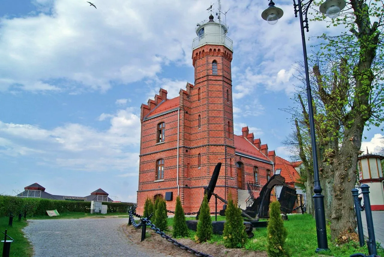 Ustka panorama miasto plaża latarnia morska