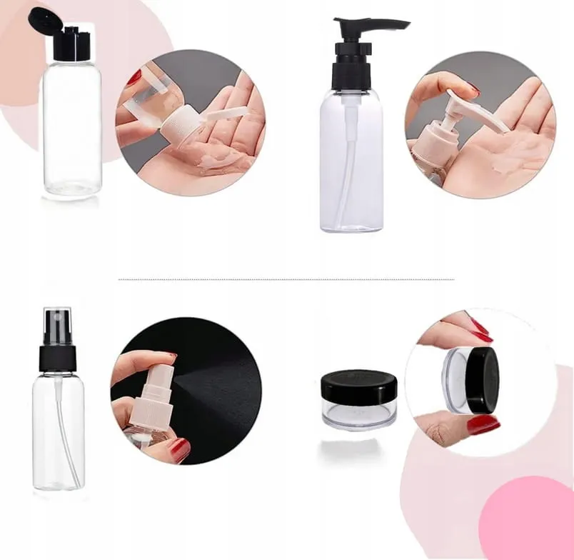 osoba pakująca płyn do soczewek do kosmetyczki podr&oacute;żnej