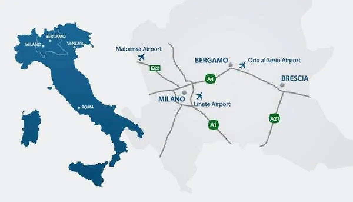 Mapa lotnisk Mediolan Bergamo Malpensa