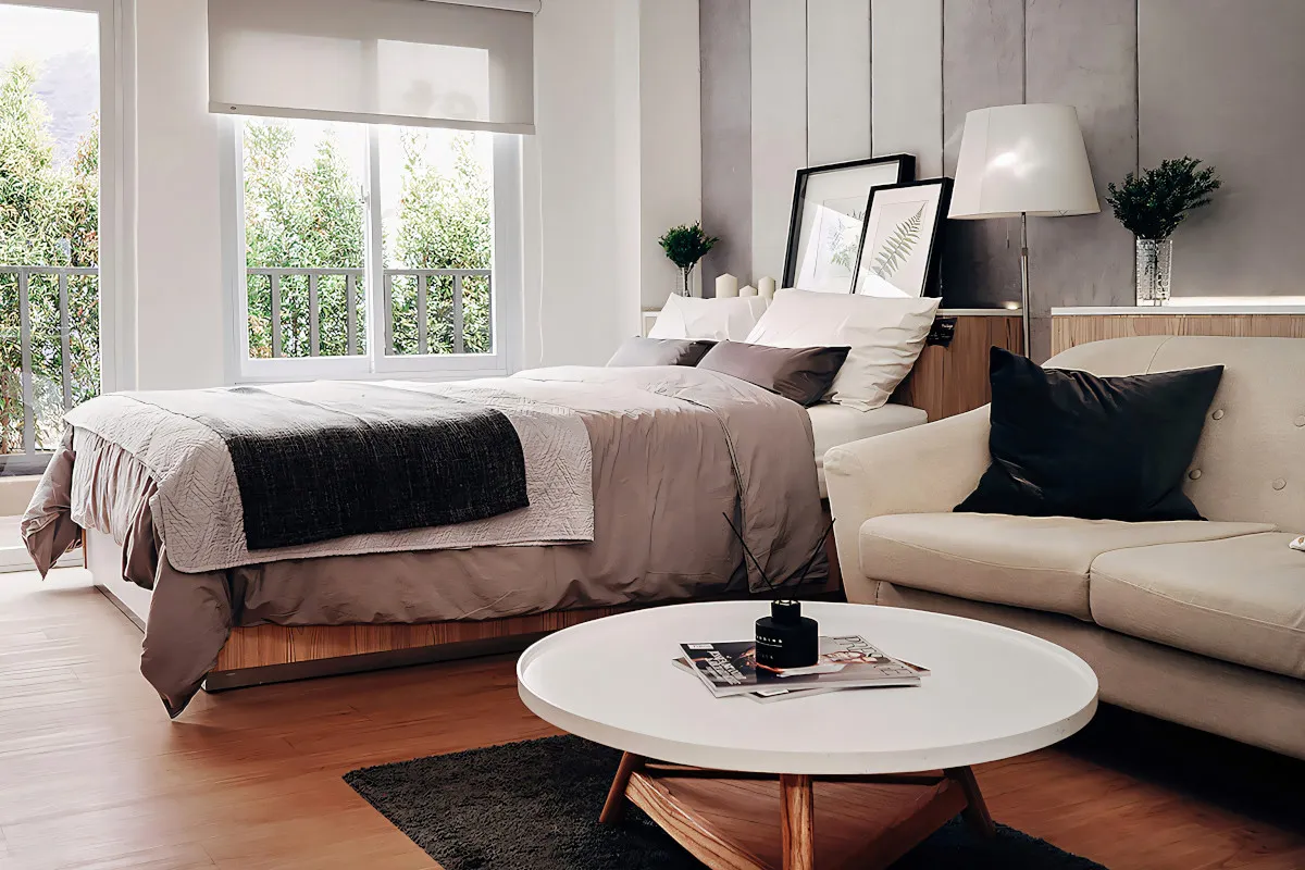 lamele szklana ściana drzwi przesuwne gips-karton sypialnia salon