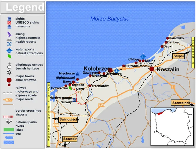 Mapa atrakcji polskiego wybrzeża zachodniego