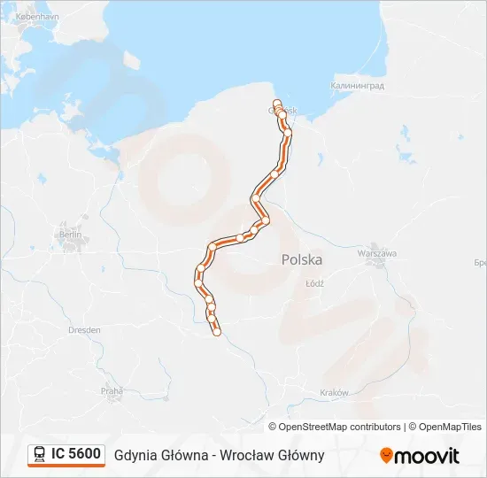 Mapa trasy pociągu Wrocław Gdynia