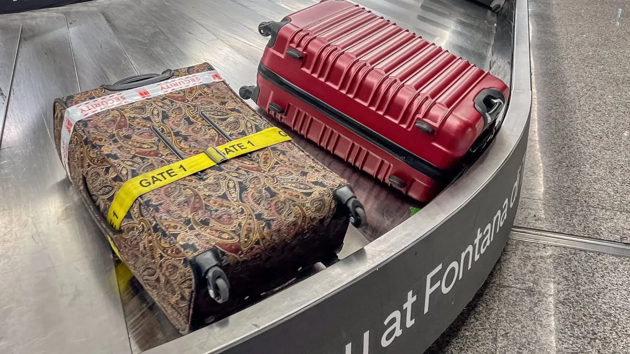 Eurowings Koffer am Flughafen Gepäckband