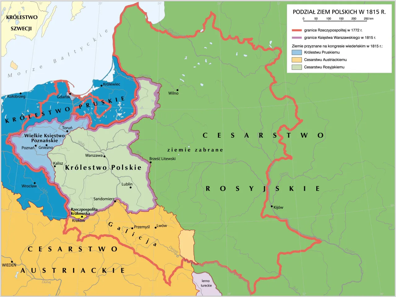 Mapa Polski z zaznaczonym Kaliszem