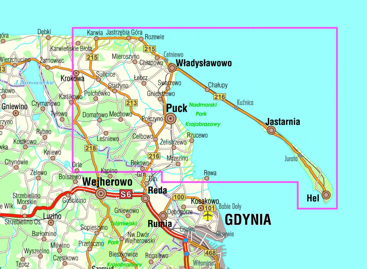 P&oacute;łwysep Helski mapa miejscowości