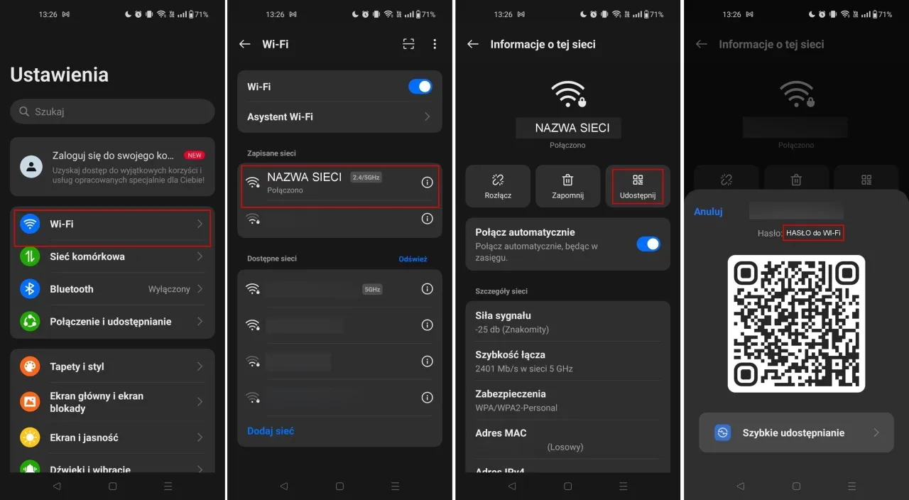 udostępnianie hasła Wi-Fi kod QR Android