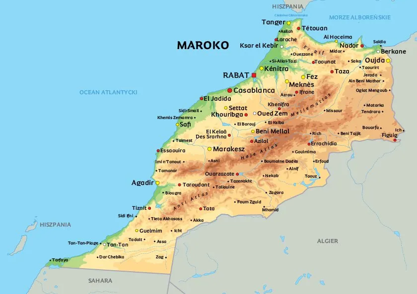 Mapa Maroka Afryka Europa
