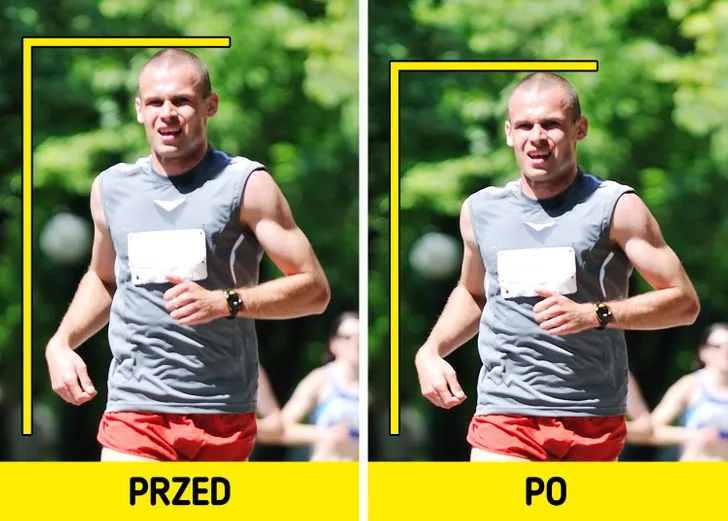 osoba biegnąca z uśmiechem, widoczna transformacja sylwetki