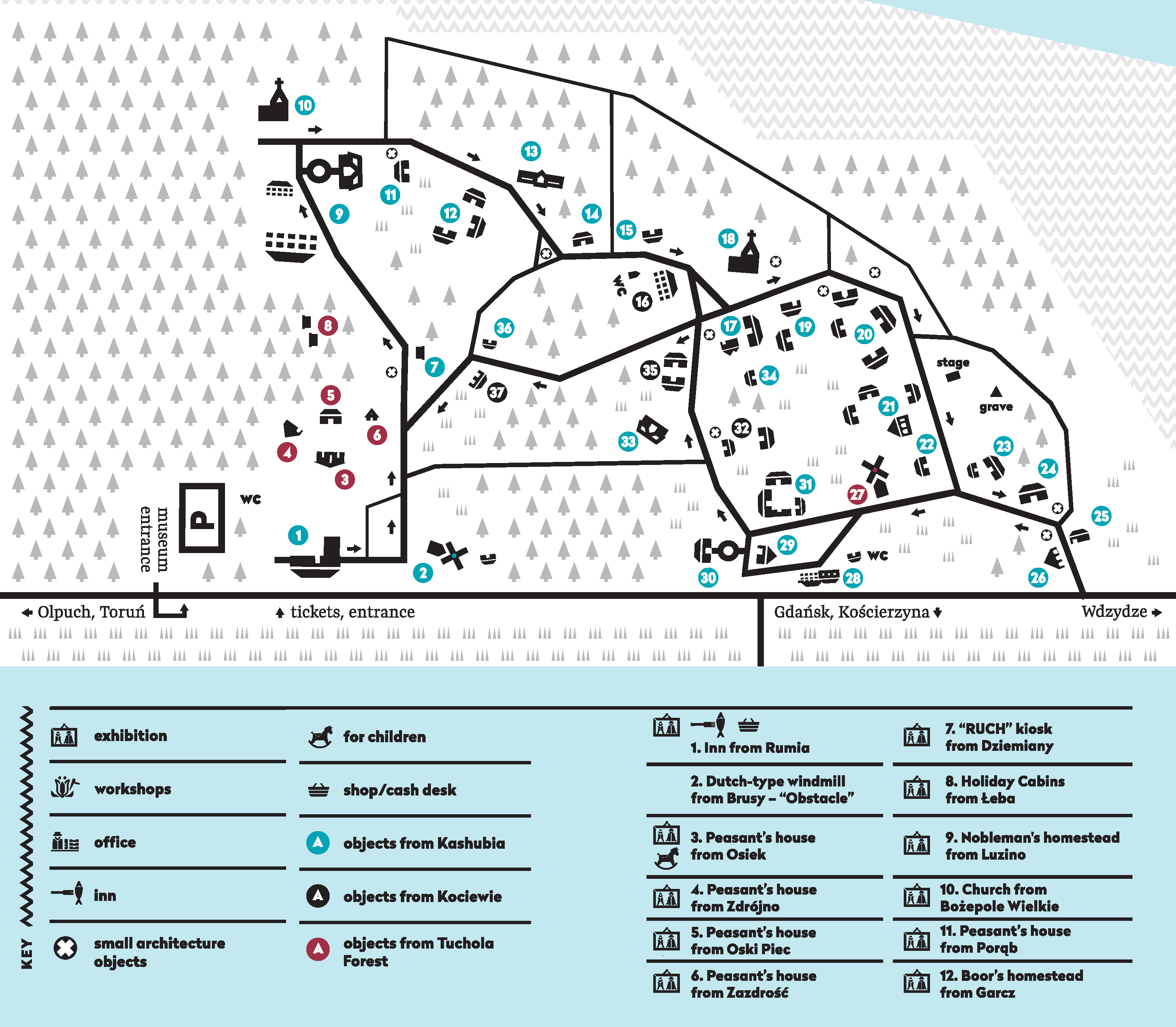 Skansen Wdzydze Kiszewskie mapa