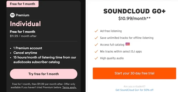 Spotify vs SoundCloud user interface comparison