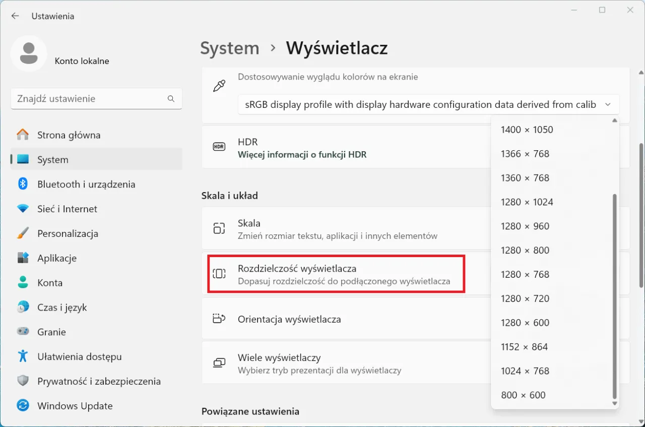 ustawienia skalowania windows 11