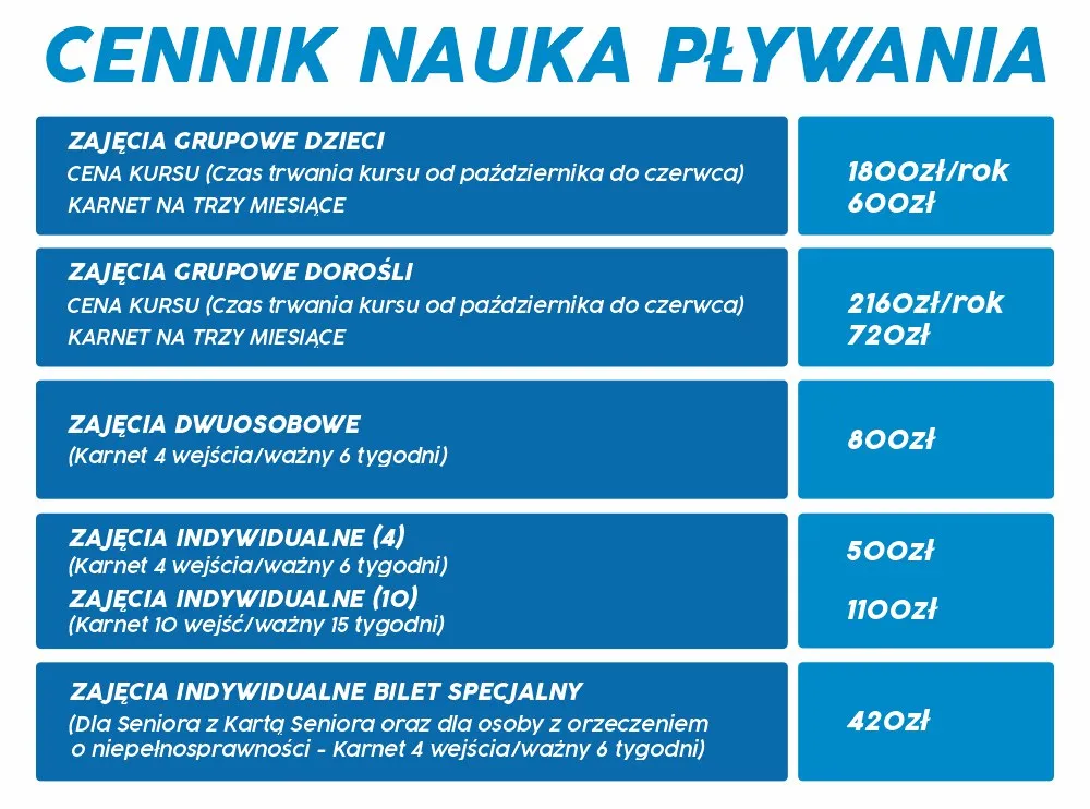 nauka pływania cennik por&oacute;wnanie