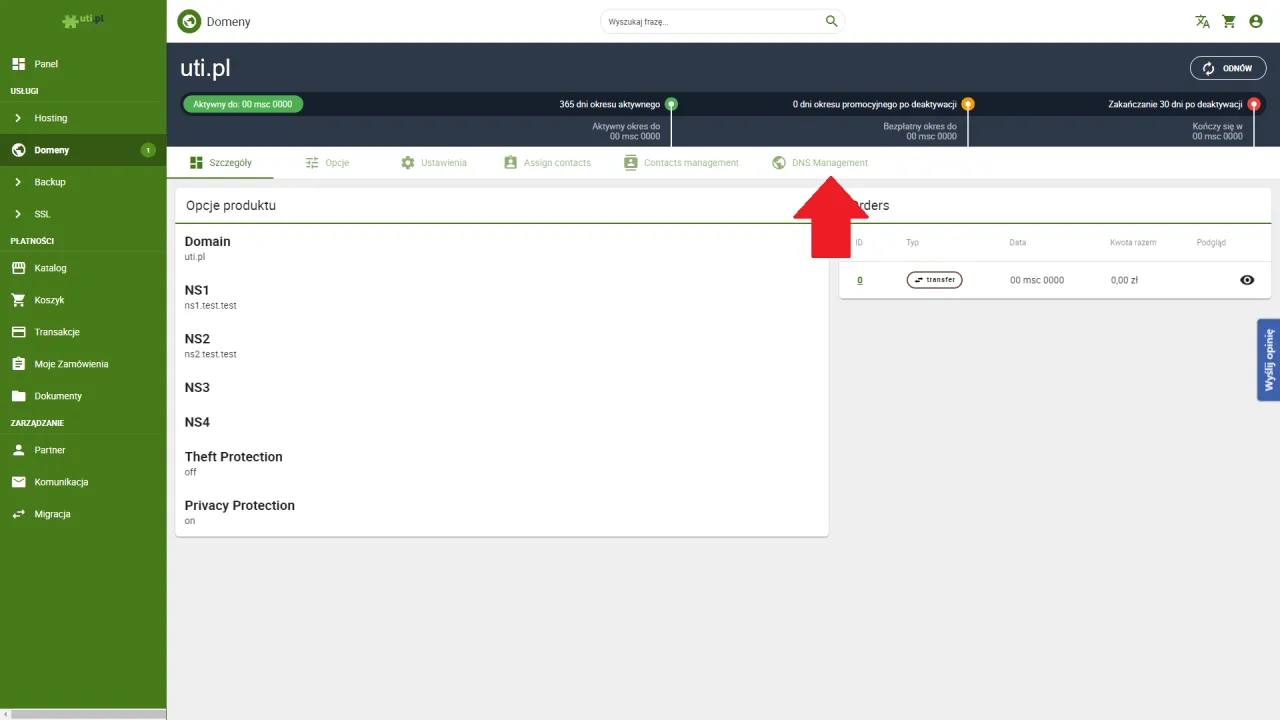 Panel rejestratora domeny home.pl zrzut ekranu zmiany DNS