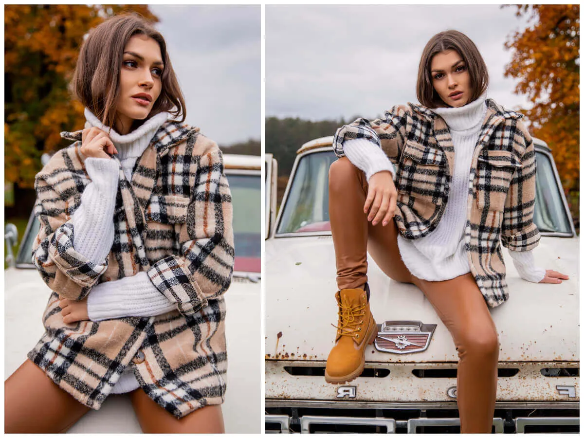 Stylizacje damskie z kamizelką swetrową na koszulę sukienkę golf