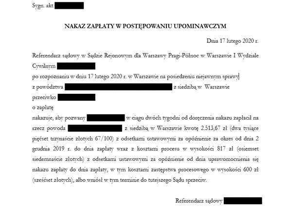 nakaz zapłaty wzór