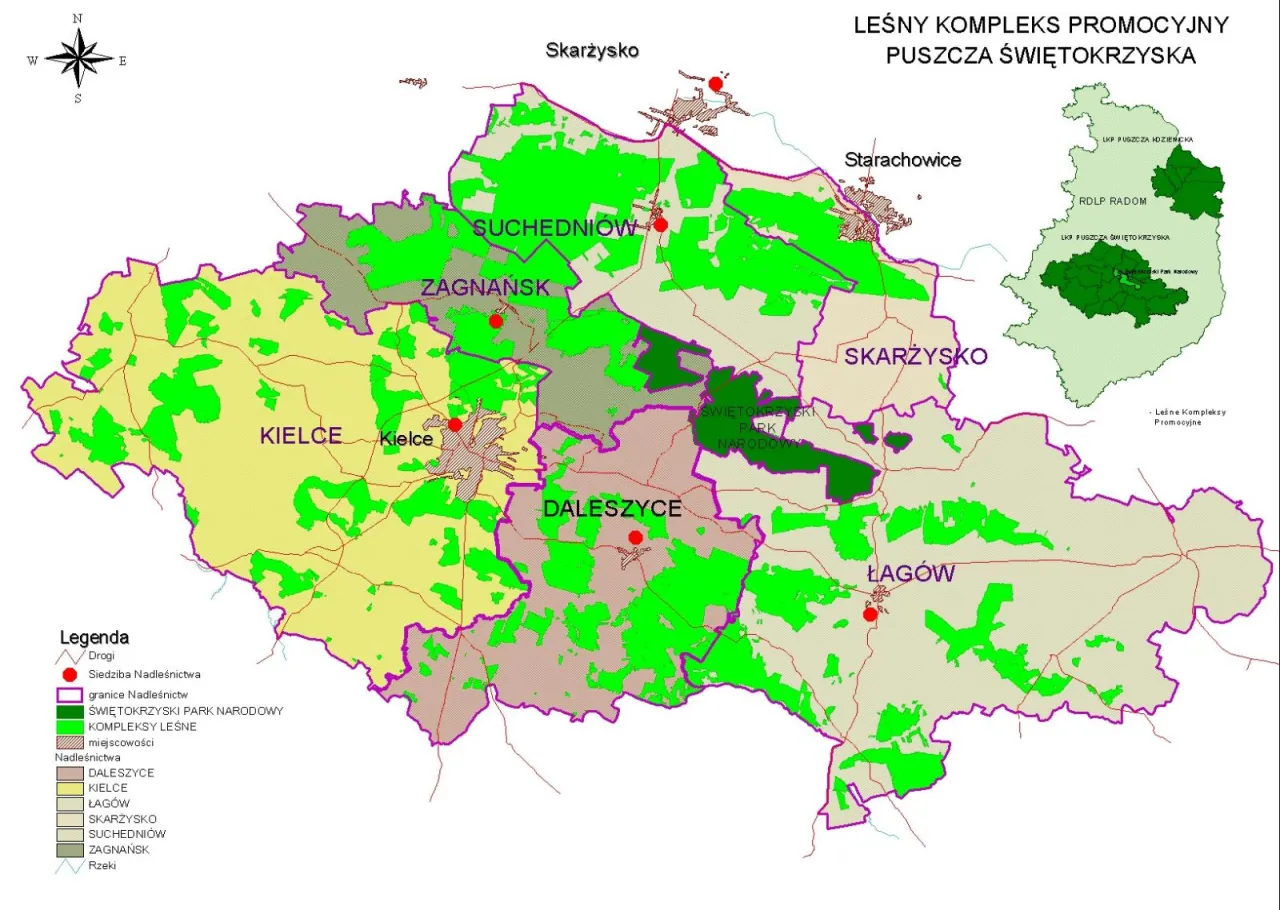Rezerwaty przyrody Kielce mapa lokalizacja