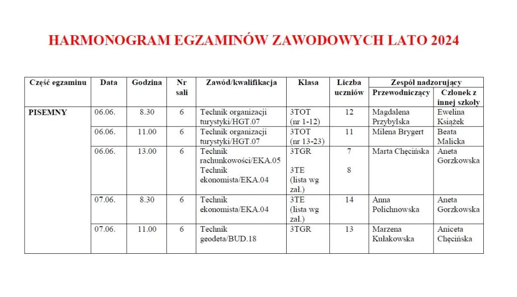 Harmonogram egzaminów zawodowych CKE