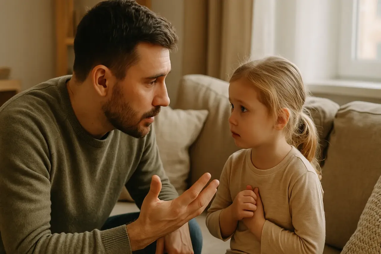 Ojciec z troską rozmawia z córką. Ważna lekcja: jak rozmawiać z dzieckiem o samobójstwie rodzica, by zapewnić mu wsparcie.