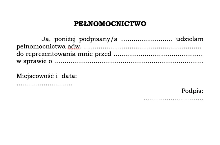 udzielanie pełnomocnictwa spółce wzór