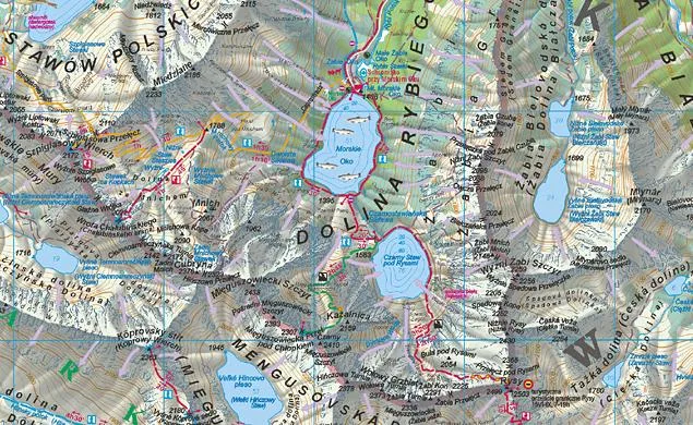 Mapa szlaku na Rysy od Morskiego Oka z zaznaczonymi trudnościami