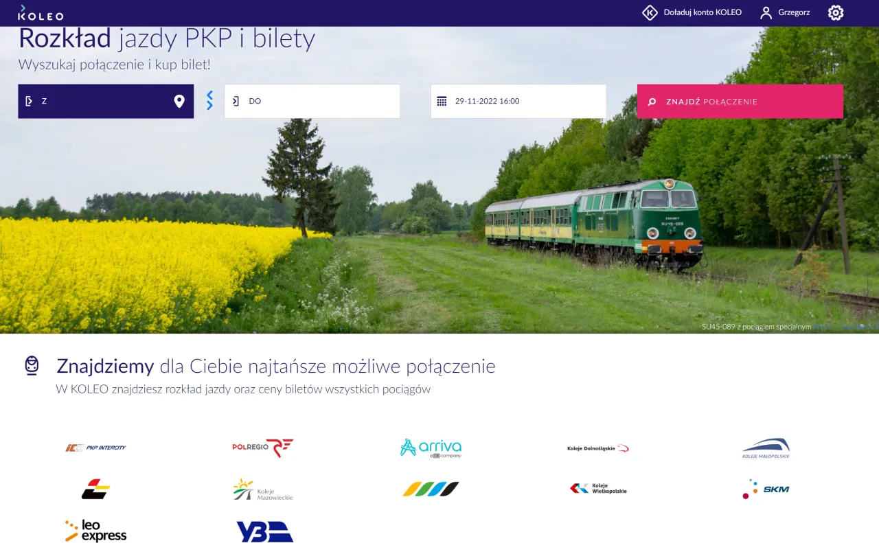 Strona KOLEO ułatwia podr&oacute;żowanie. Wpisz skąd i dokąd chcesz jechać, wybierz datę i dowiedz się, jak kupić bilet na pociąg.