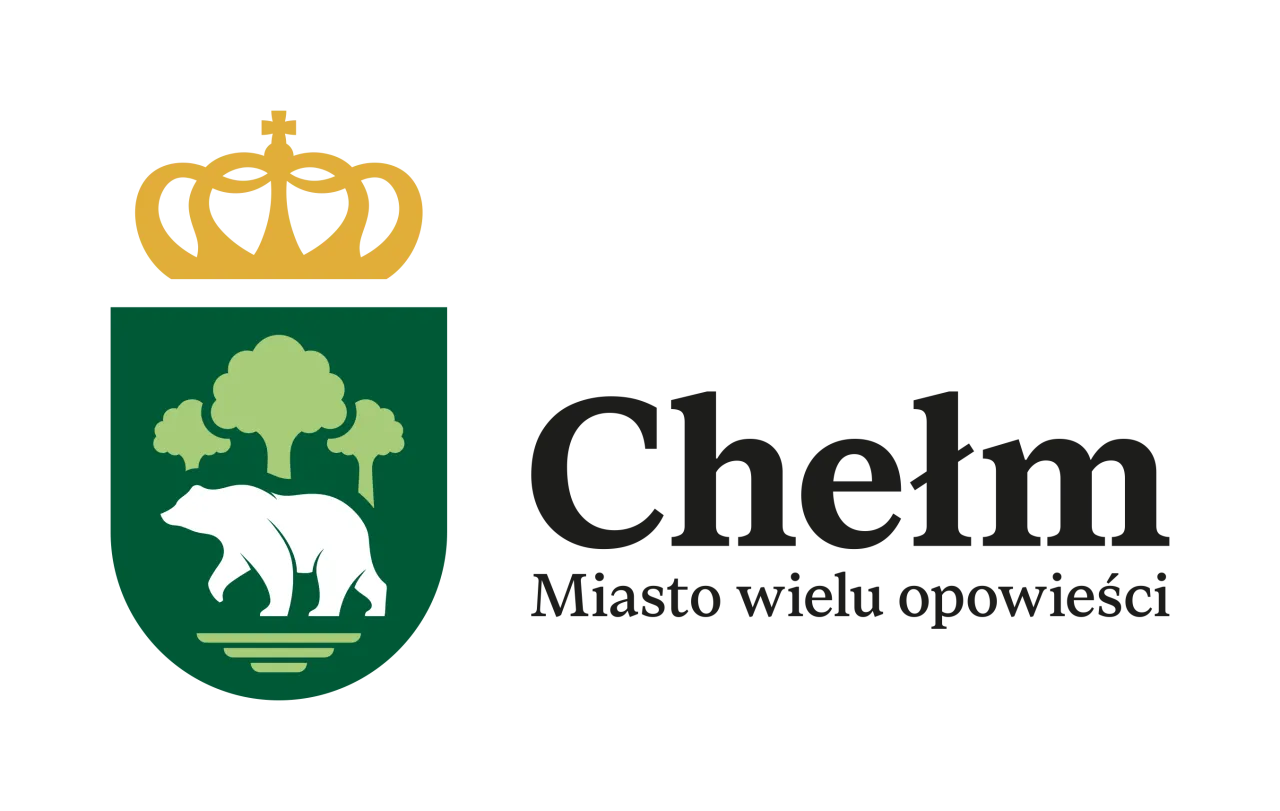 Herb Chełma z koroną i niedźwiedziem, nawiązujący do legendy o Chełmie. Miasto wielu opowieści.