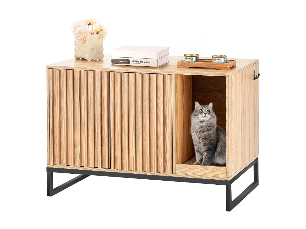 elegancka szafka rtv z ukrytą kuwetą dla kota