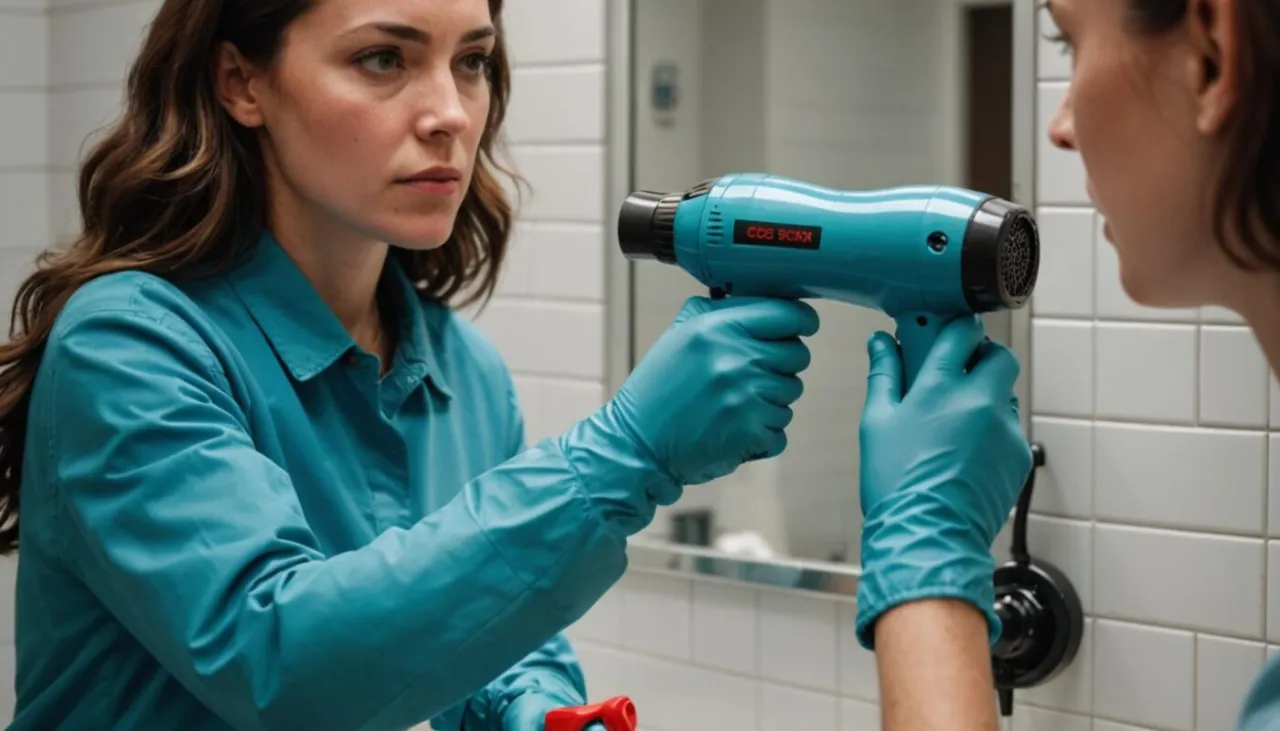 osoba odklejająca lustro od płytek linką