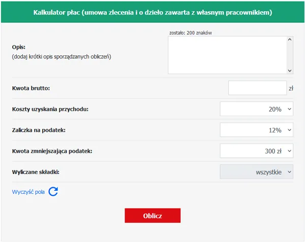 kalkulator kosztów umowy zlecenie