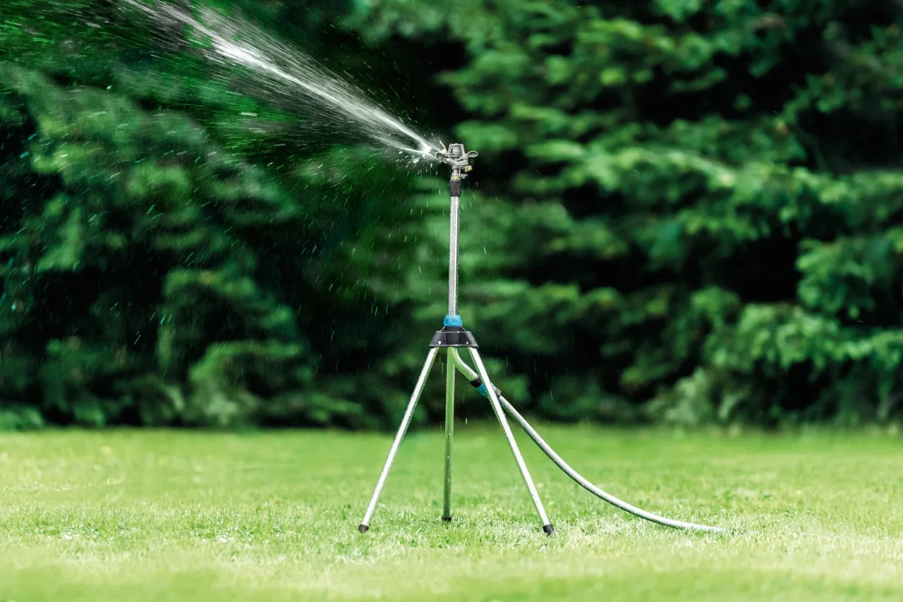 zraszacz pulsacyjny w akcji duży trawnik