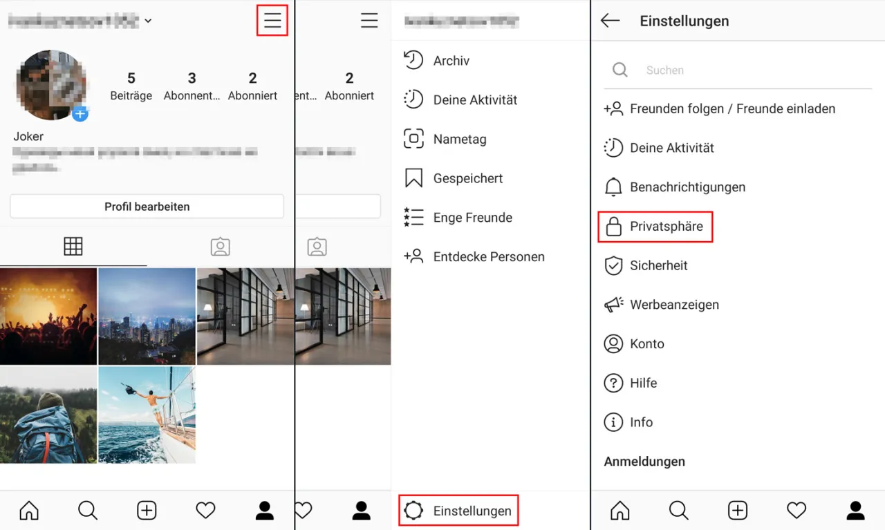 Instagram Einstellungen Kontenübersicht Screenshot