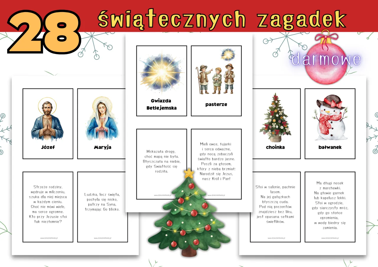 28 świątecznych zagadek: Józef, Maryja, gwiazda, pasterze, choinka, bałwanek i inne. Rozwiąż zagadkę o Mikołaju!