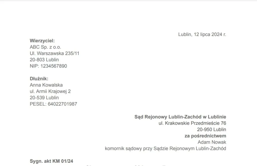 skarga na komornika odpisy, dokumenty sądowe