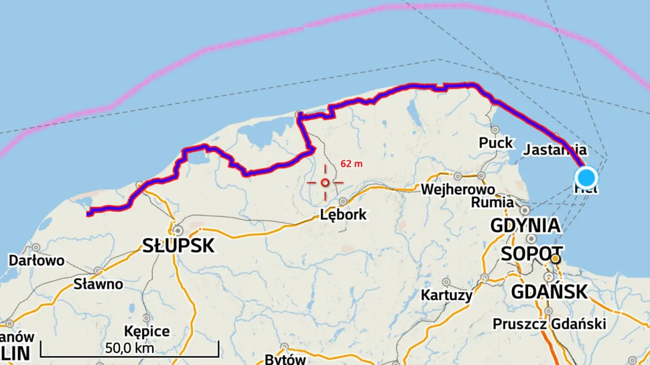 Mapa trasy rowerowej Świnoujście Hel R10