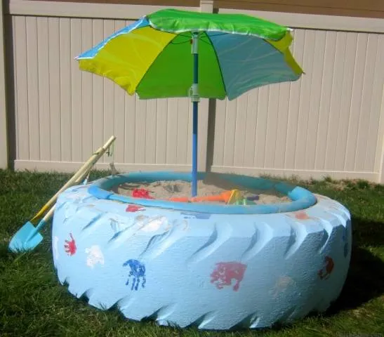 Piaskownica z opony DIY, piaskownica z opony od traktora